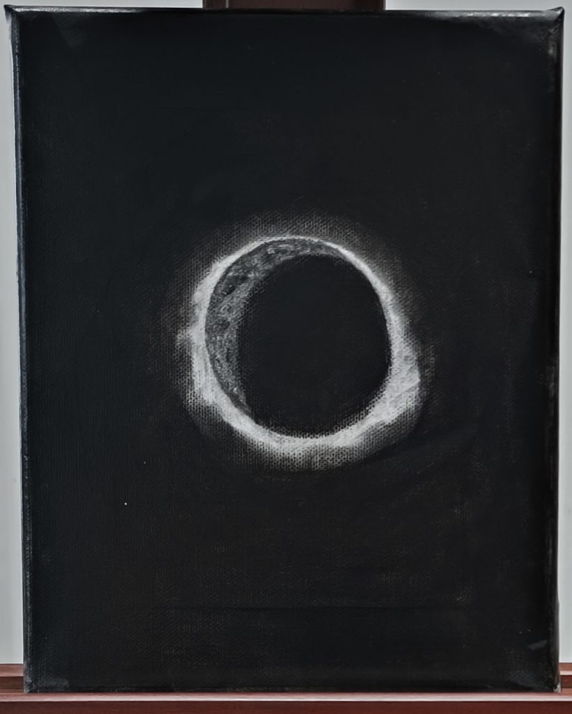 charcoal on canvas of a solar eclipse