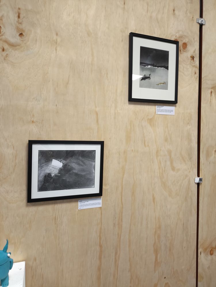 art of sleep drawing in charcoal hung at an exhibition